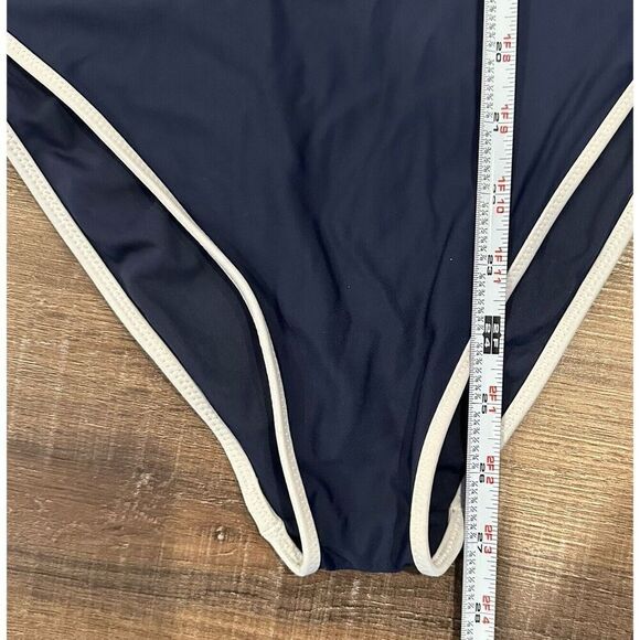 Women’s Aerie Plunge One Piece Swimsuit Navy Blue White Contrast Piping Size XL - Picture 10 of 11